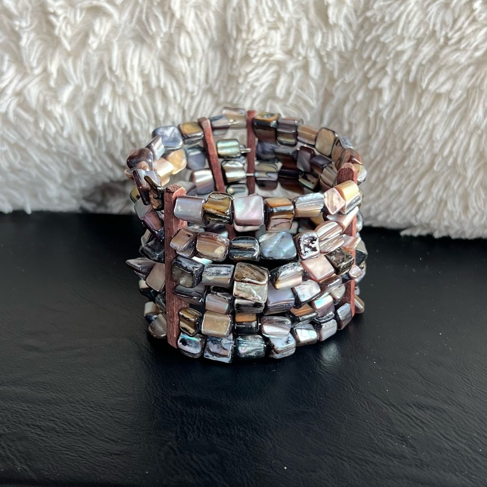 Vintage Abalone Natural Shell Cuff Bracelet